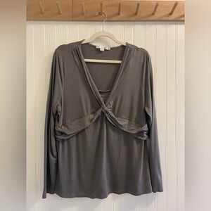 Boden Fairycore Front Twist Grey Long Sleeve Soft Stretch Shirt Size 18